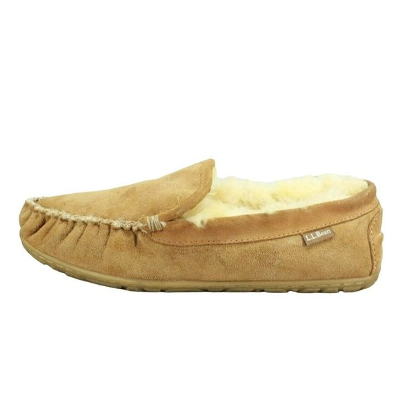L.L. Bean Other - LL Bean Brown Suede Wicked Good Shearling Lined Moccasin Slippers 12 M